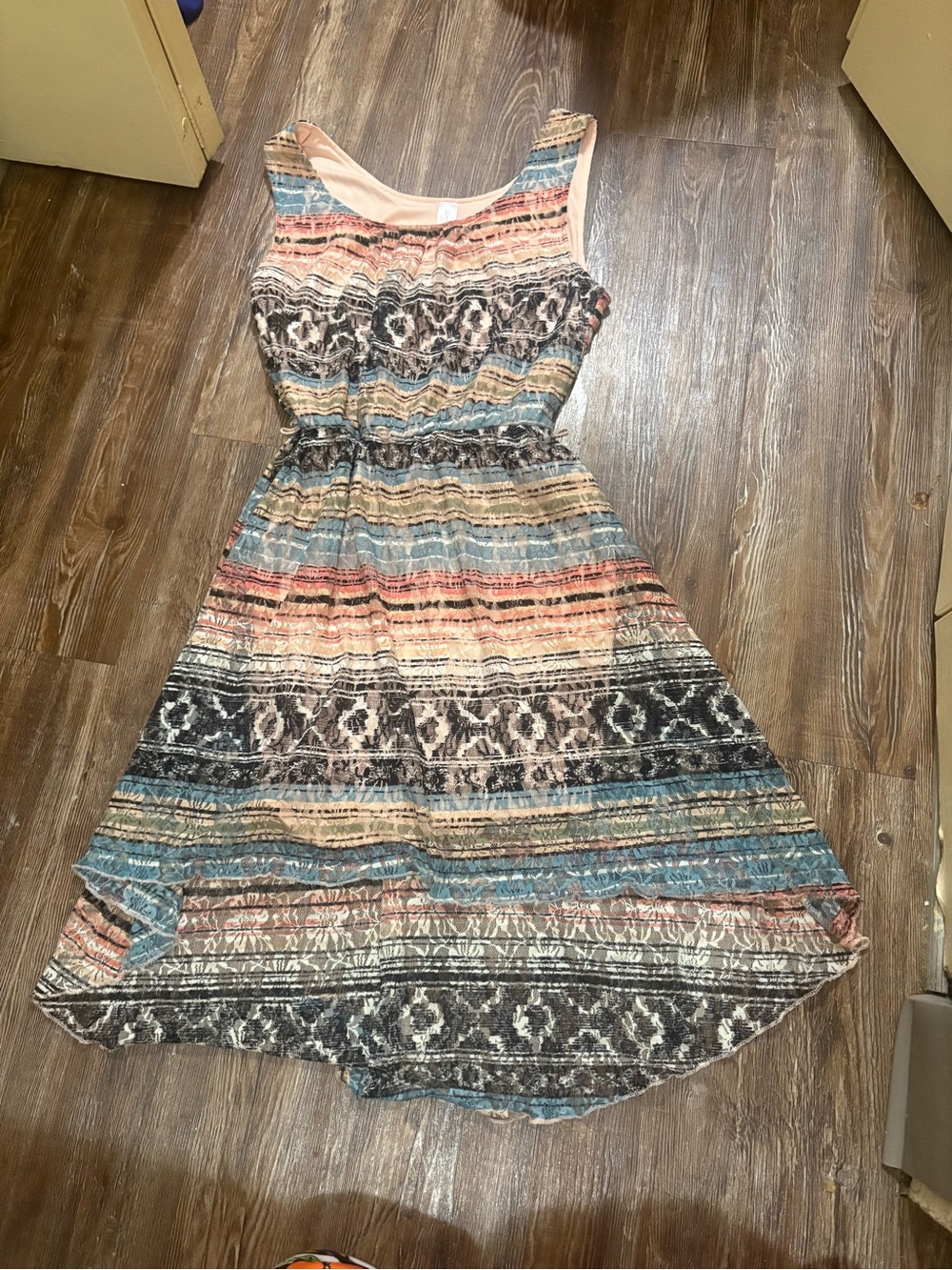 No Boundaries Multicolor Striped Midi Dress with Geometric Print